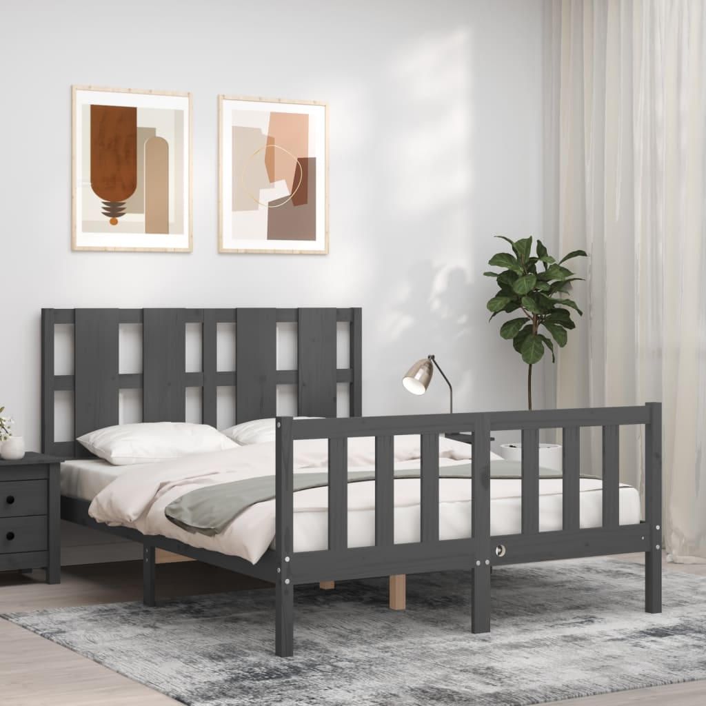 Berkfield Bed Frame with Headboard Grey Double Solid Wood