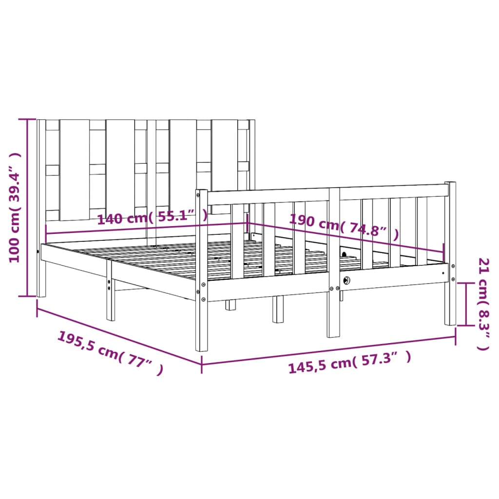 Berkfield Bed Frame with Headboard White 140x190 cm Solid Wood