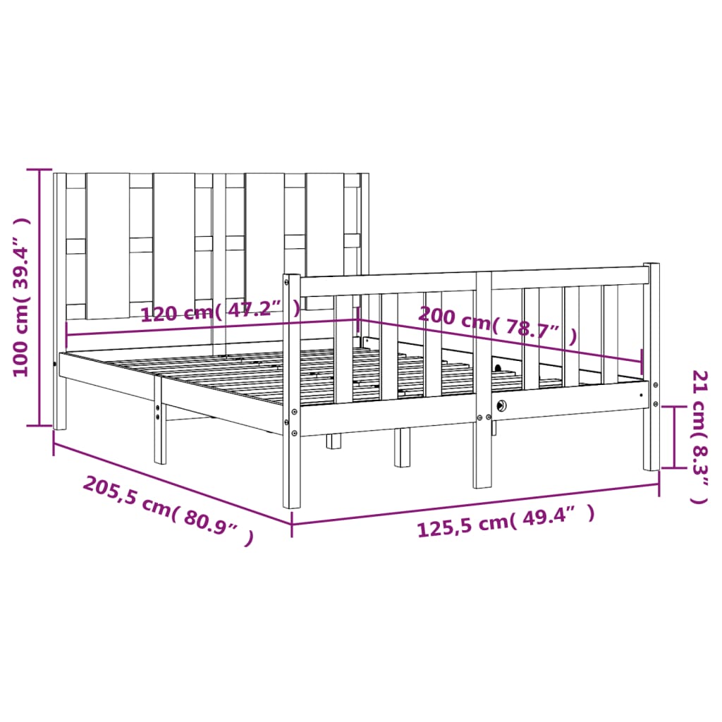 Berkfield Bed Frame with Headboard White 120x200 cm Solid Wood