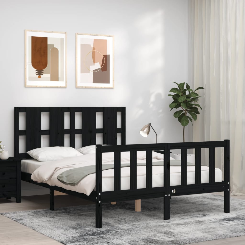 Berkfield Bed Frame with Headboard Black 120x200 cm Solid Wood