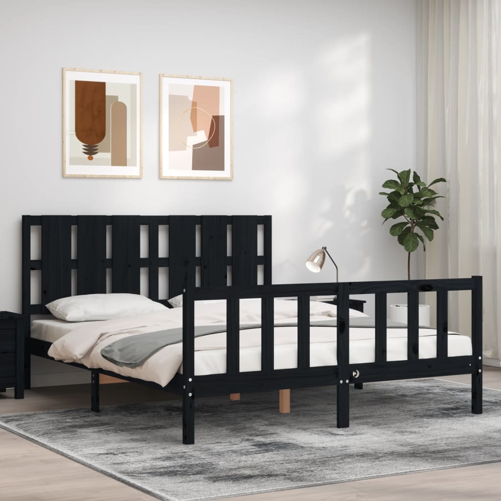 Berkfield Bed Frame with Headboard Black 160x200 cm Solid Wood