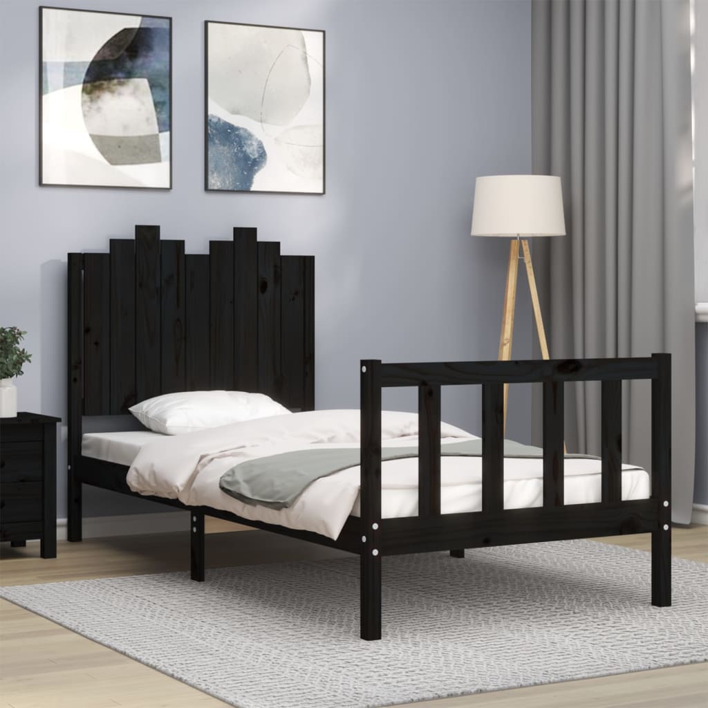 Berkfield Bed Frame with Headboard Black 90x190 cm Solid Wood