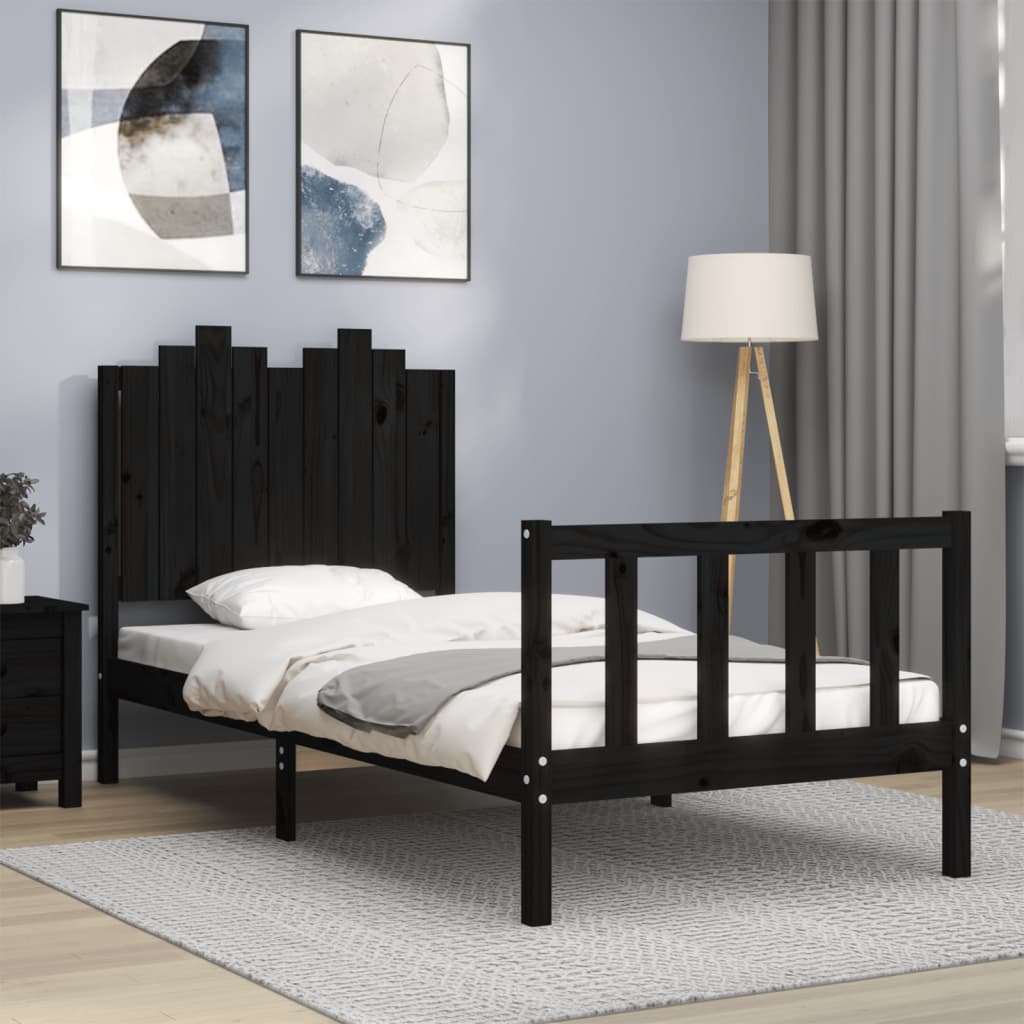 Berkfield Bed Frame with Headboard Black 90x200 cm Solid Wood