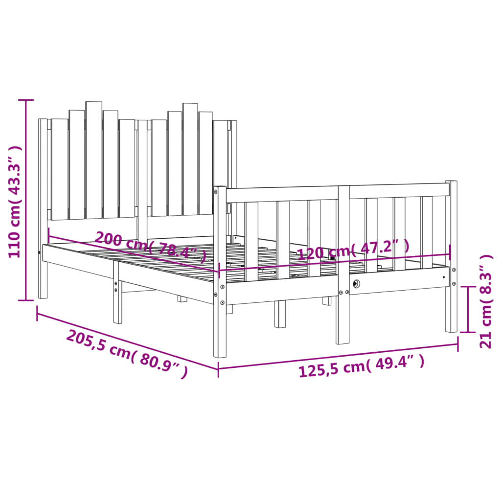 Berkfield Bed Frame with Headboard White 120x200 cm Solid Wood