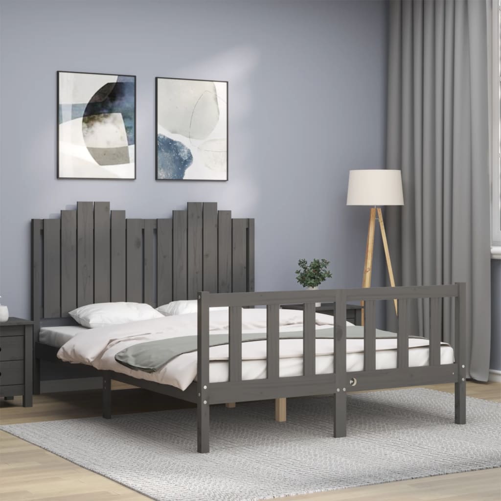 Berkfield Bed Frame with Headboard Grey 140x200 cm Solid Wood