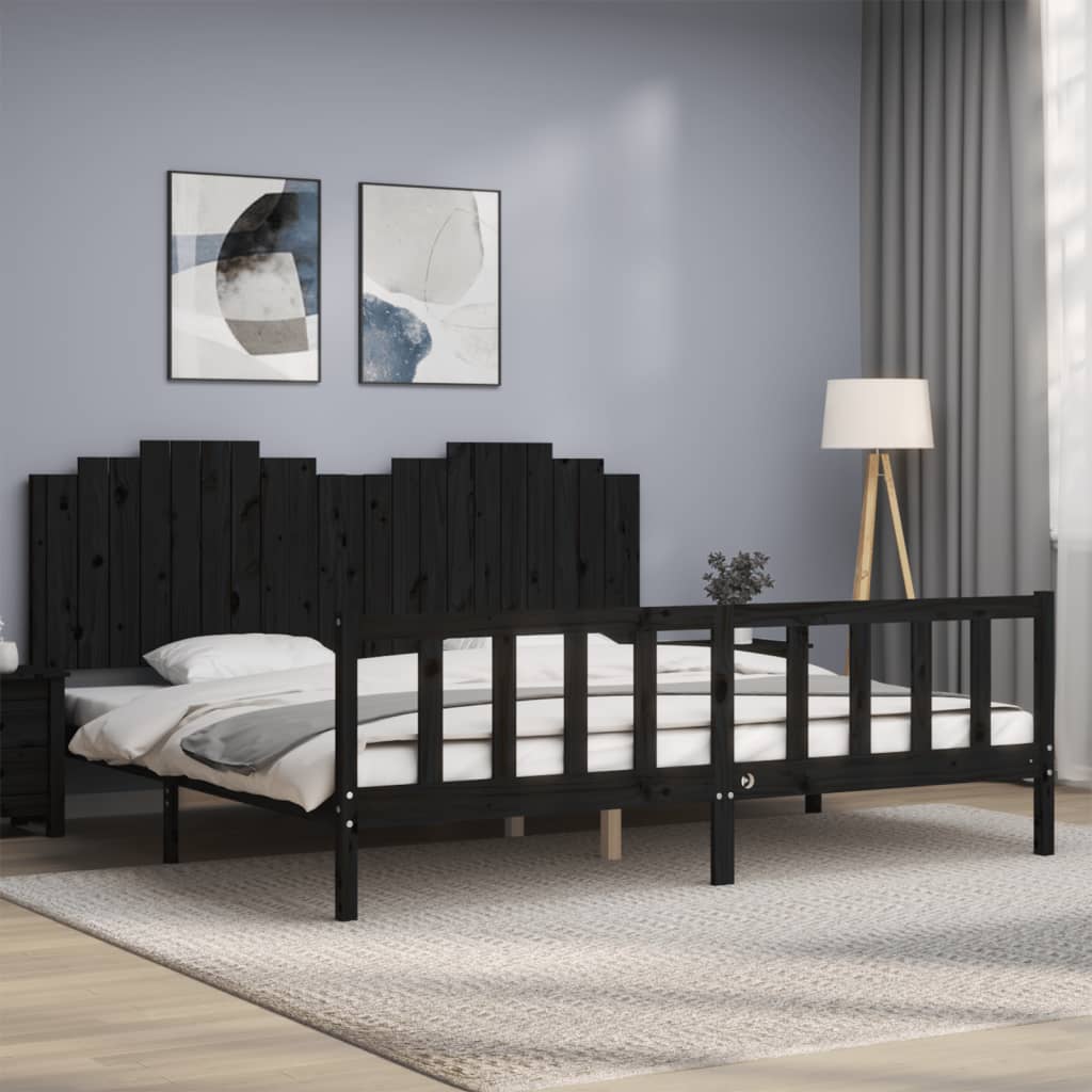 Berkfield Bed Frame with Headboard Black 200x200 cm Solid Wood