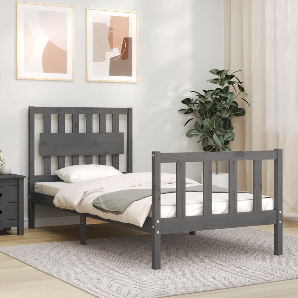 Berkfield Bed Frame with Headboard Grey Single Solid Wood