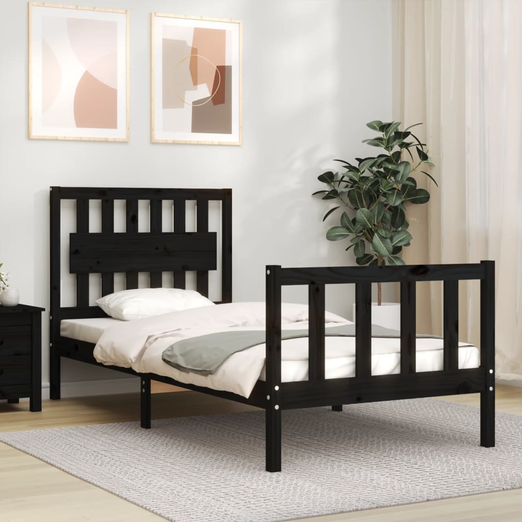 Berkfield Bed Frame with Headboard Black Single Solid Wood