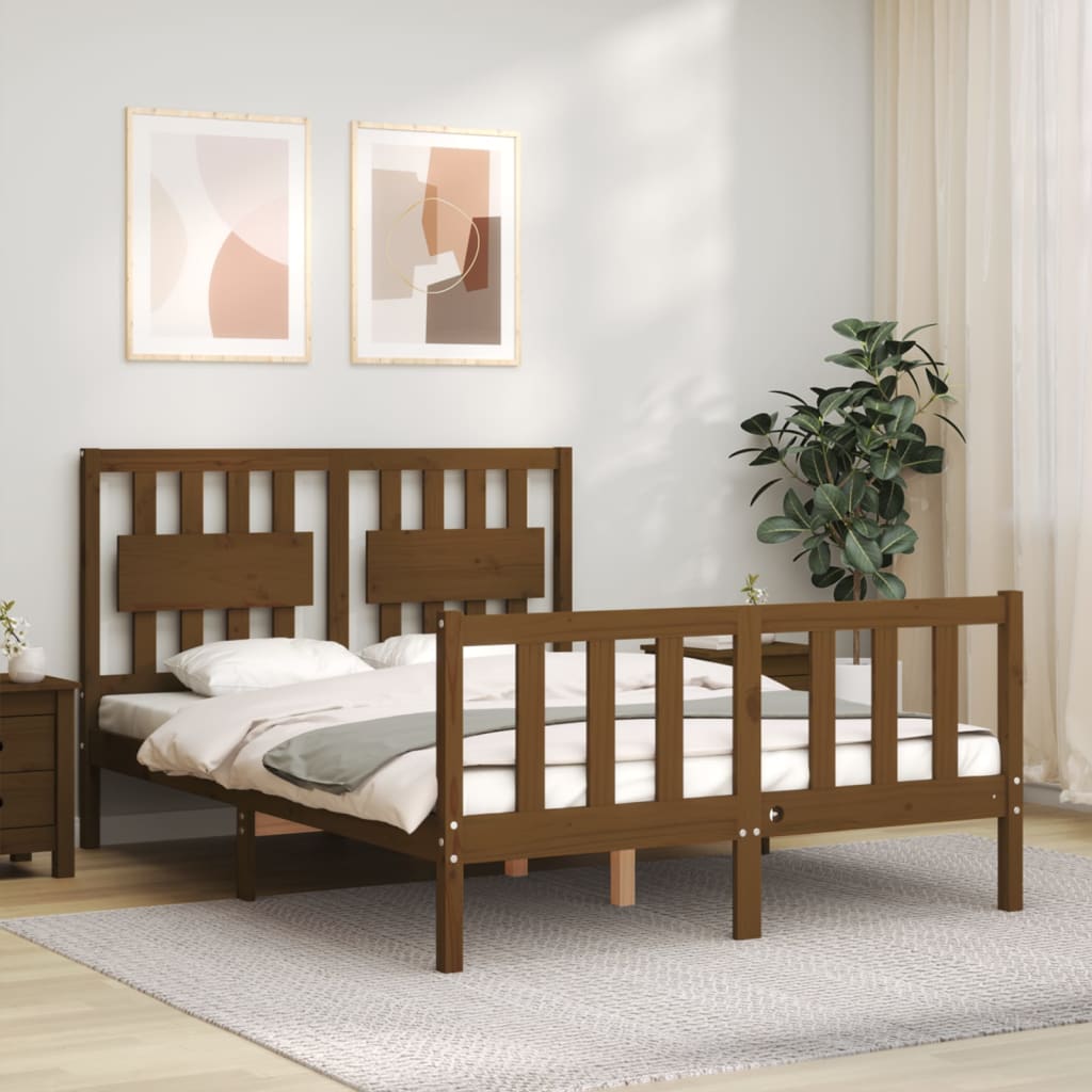 Berkfield Bed Frame with Headboard Honey Brown Small Double Solid Wood