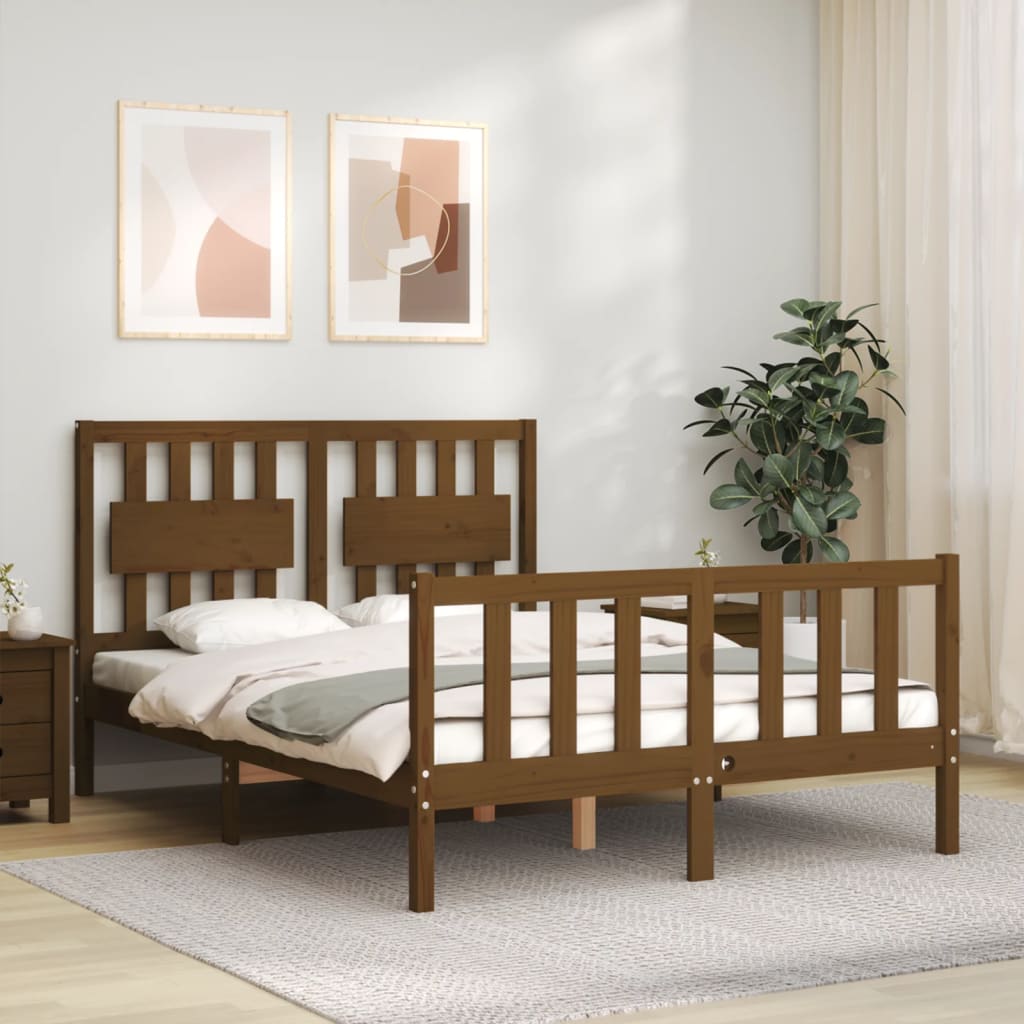 Berkfield Bed Frame with Headboard Honey Brown 140x190 cm Solid Wood