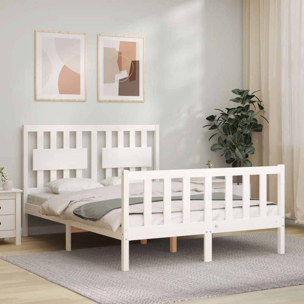 Berkfield Bed Frame with Headboard White 140x200 cm Solid Wood