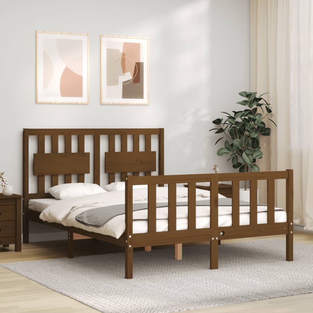 Berkfield Bed Frame with Headboard Honey Brown 140x200 cm Solid Wood