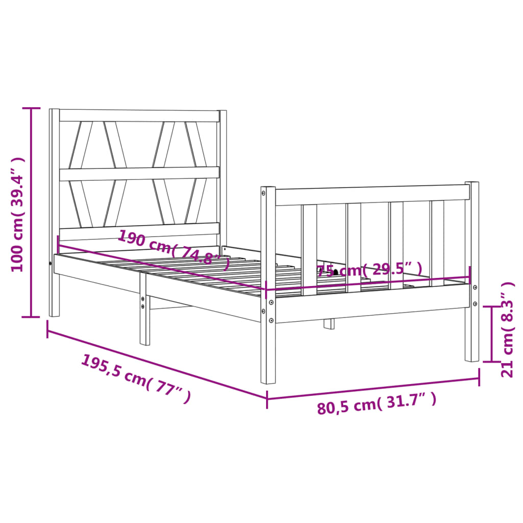 Berkfield Bed Frame with Headboard Small Single Solid Wood