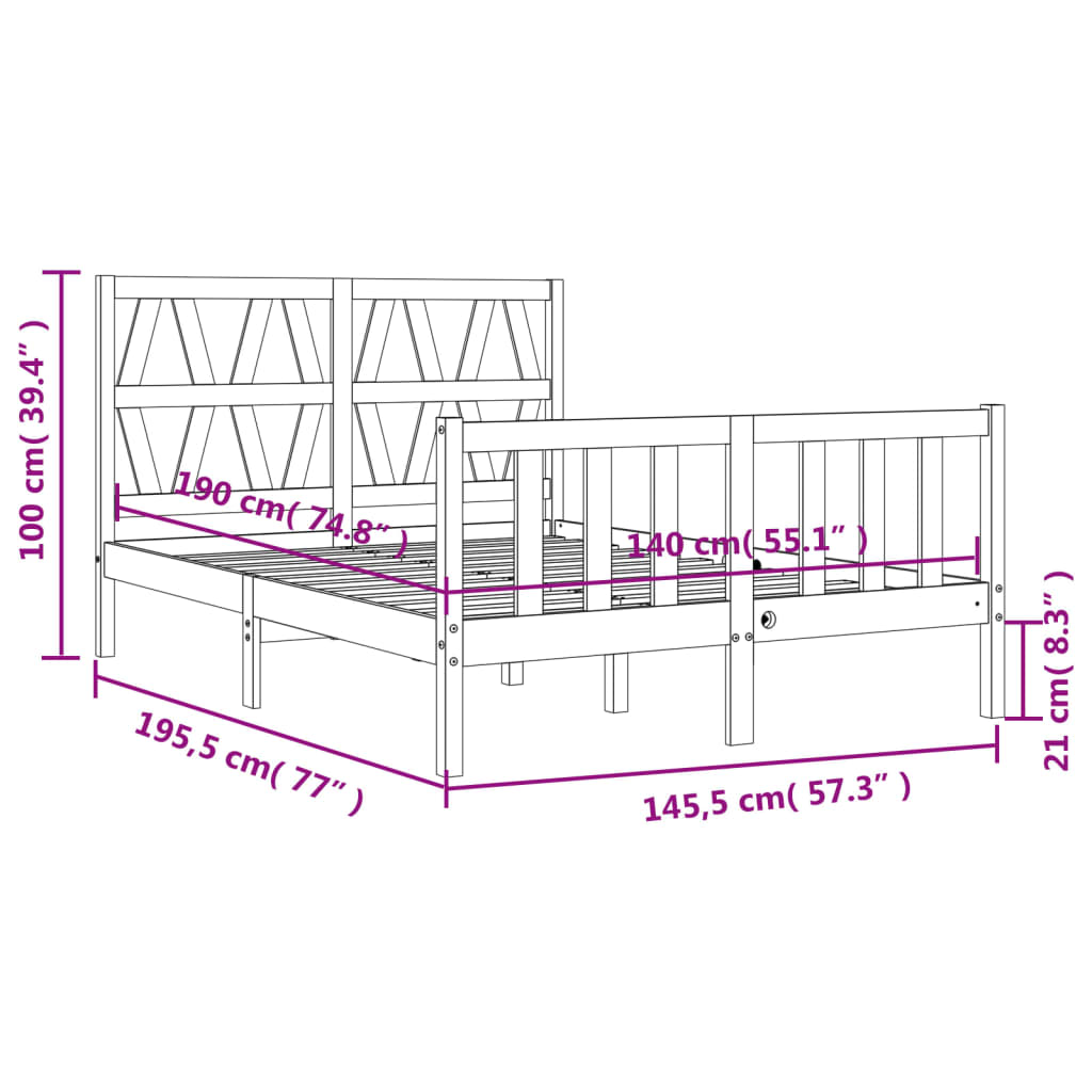 Berkfield Bed Frame with Headboard White 140x190 cm Solid Wood