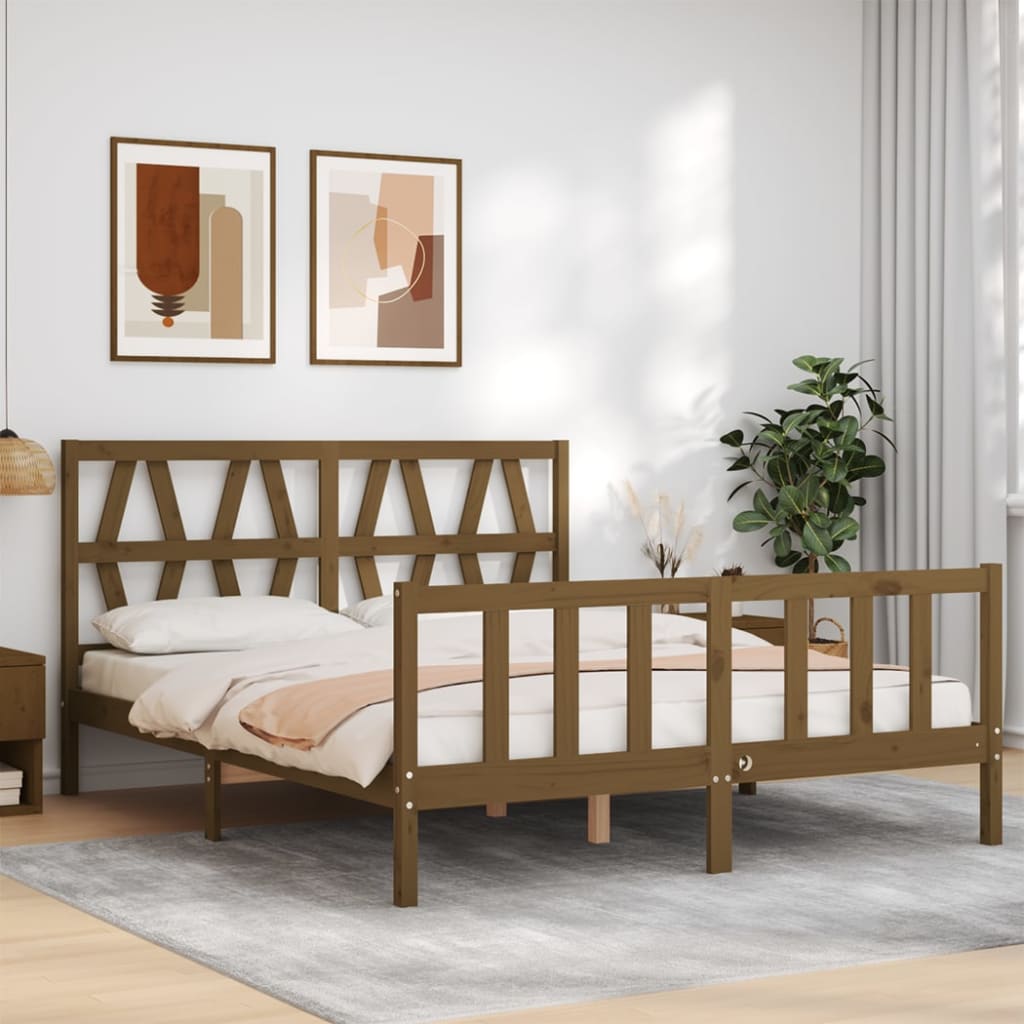 Berkfield Bed Frame with Headboard Honey Brown 160x200 cm Solid Wood