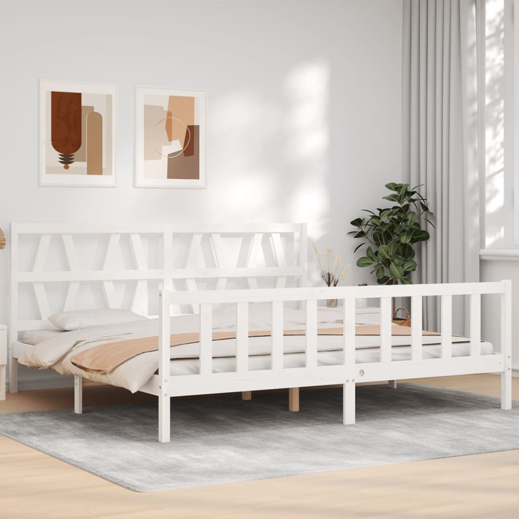 Berkfield Bed Frame with Headboard White Super King Size Solid Wood