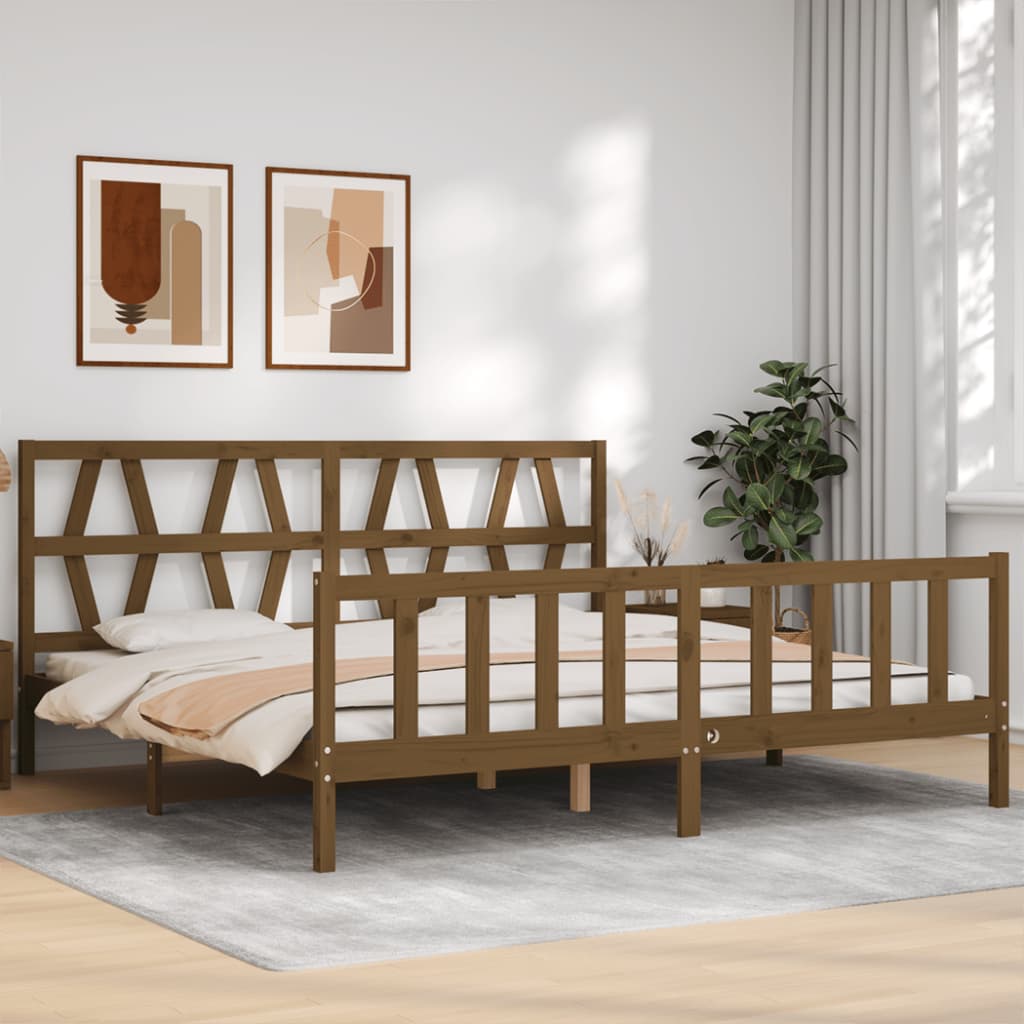 Berkfield Bed Frame with Headboard Honey Brown Super King Size Solid Wood