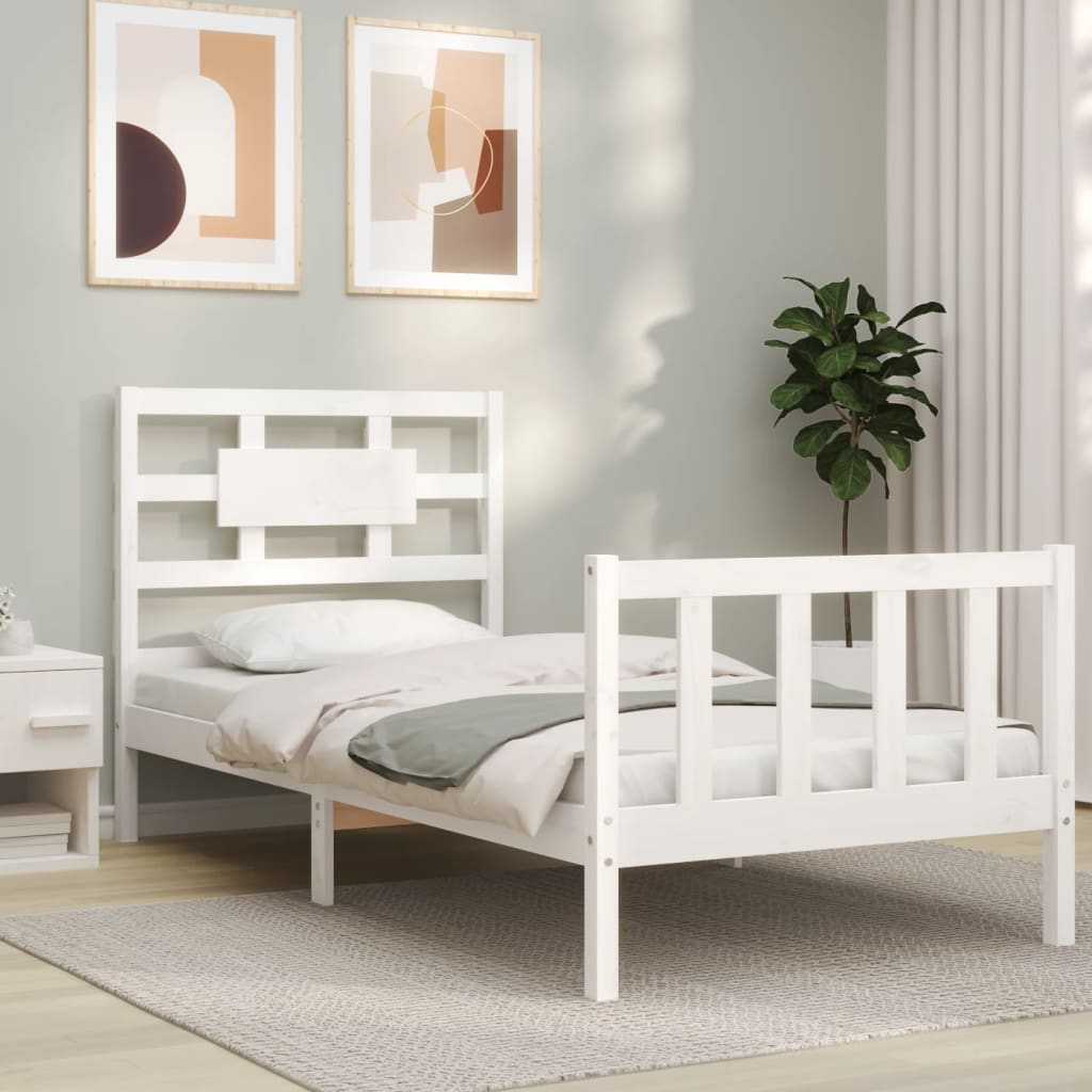 Berkfield Bed Frame with Headboard White Single Solid Wood