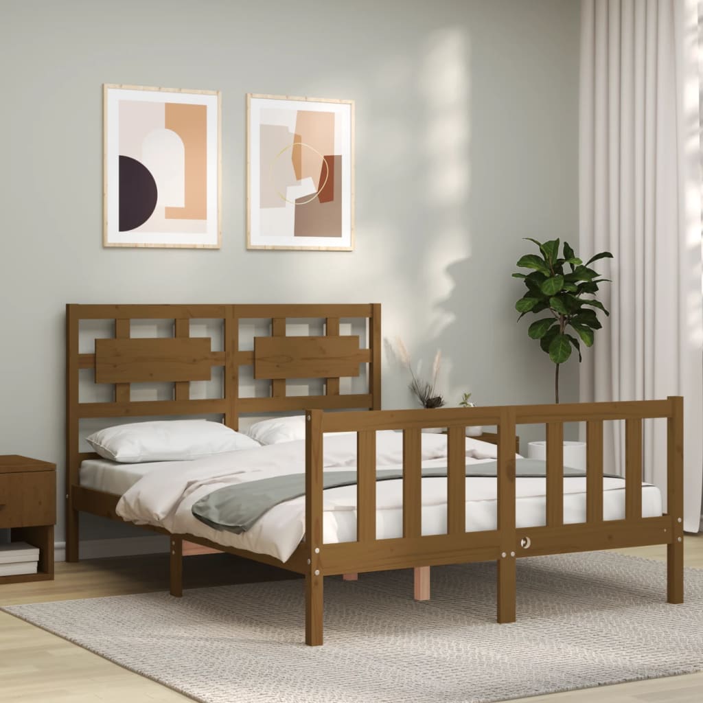 Berkfield Bed Frame with Headboard Honey Brown Small Double Solid Wood
