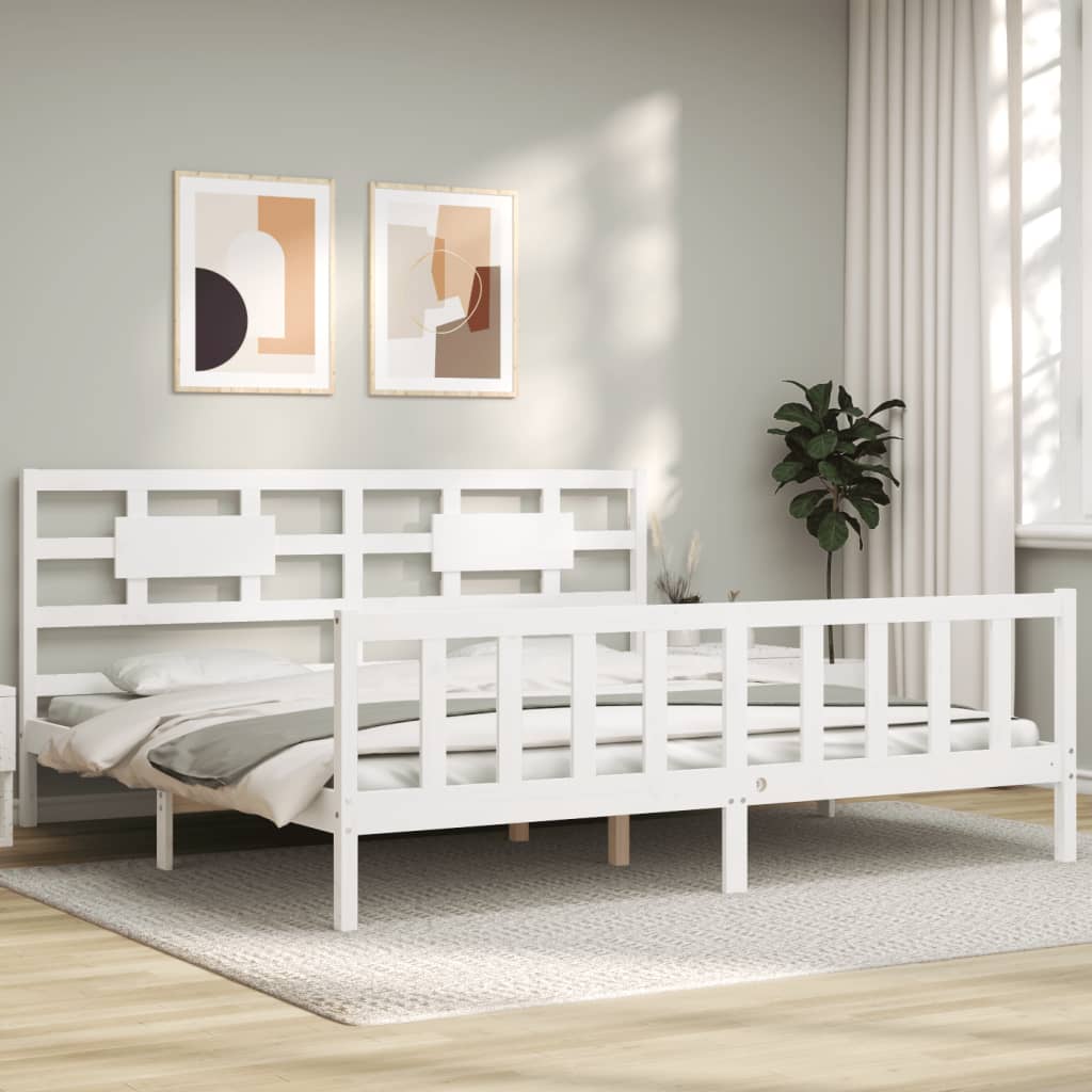 Berkfield Bed Frame with Headboard White Super King Size Solid Wood