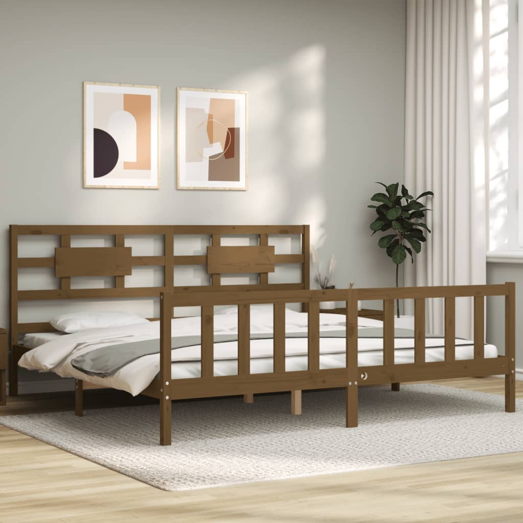 Berkfield Bed Frame with Headboard Honey Brown 200x200 cm Solid Wood