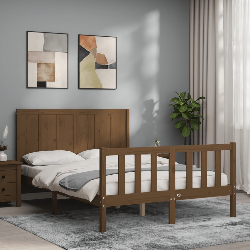Berkfield Bed Frame with Headboard Honey Brown Small Double Solid Wood