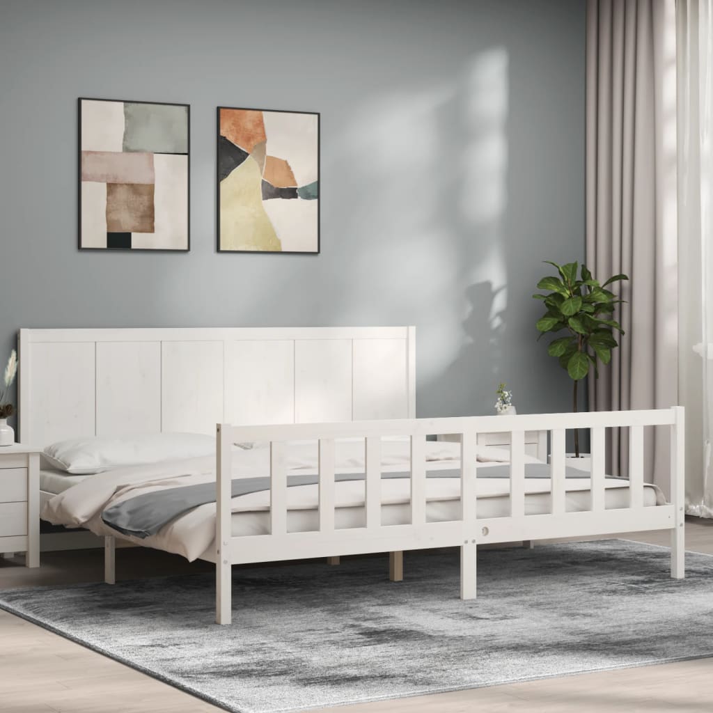 Berkfield Bed Frame with Headboard White 200x200 cm Solid Wood
