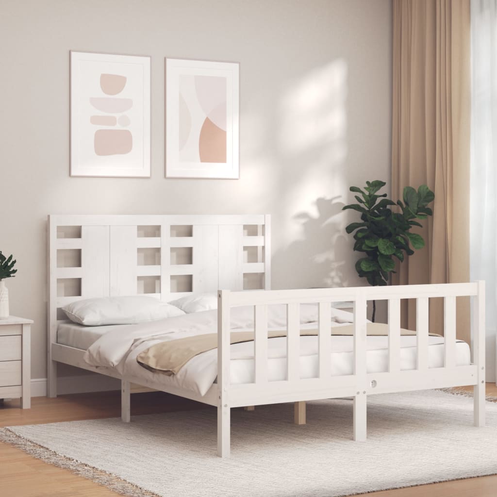Berkfield Bed Frame with Headboard White Small Double Solid Wood