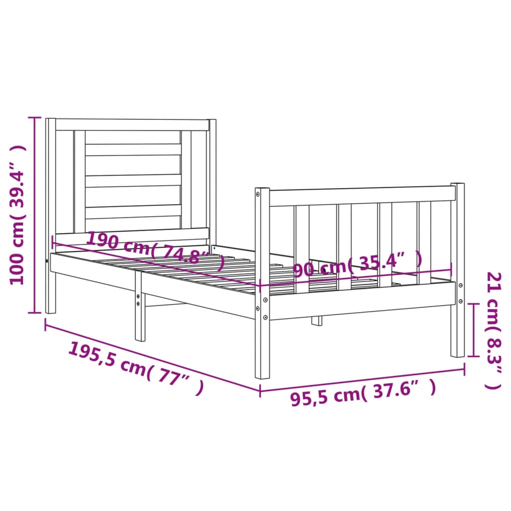 Berkfield Bed Frame with Headboard White Single Solid Wood