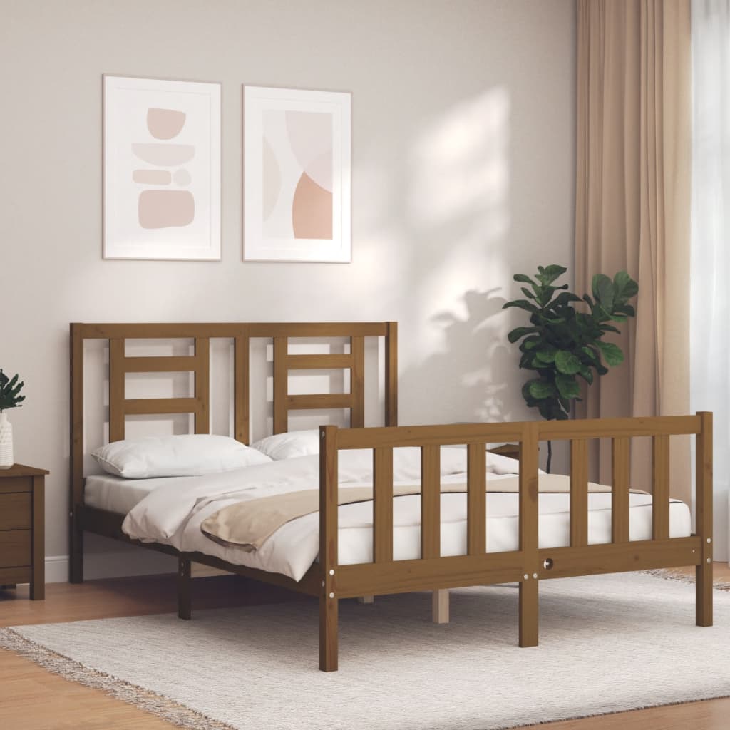 Berkfield Bed Frame with Headboard Honey Brown Double Solid Wood