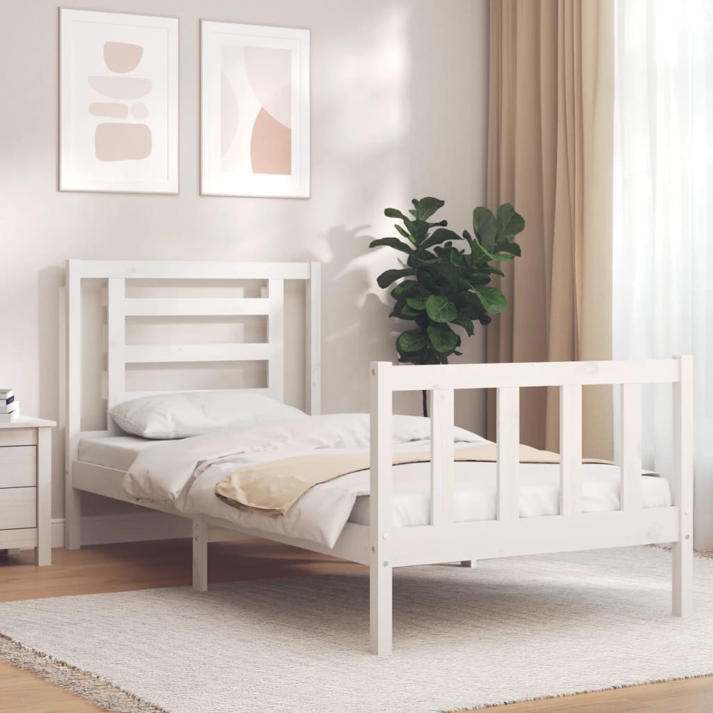Berkfield Bed Frame with Headboard White 90x200 cm Solid Wood