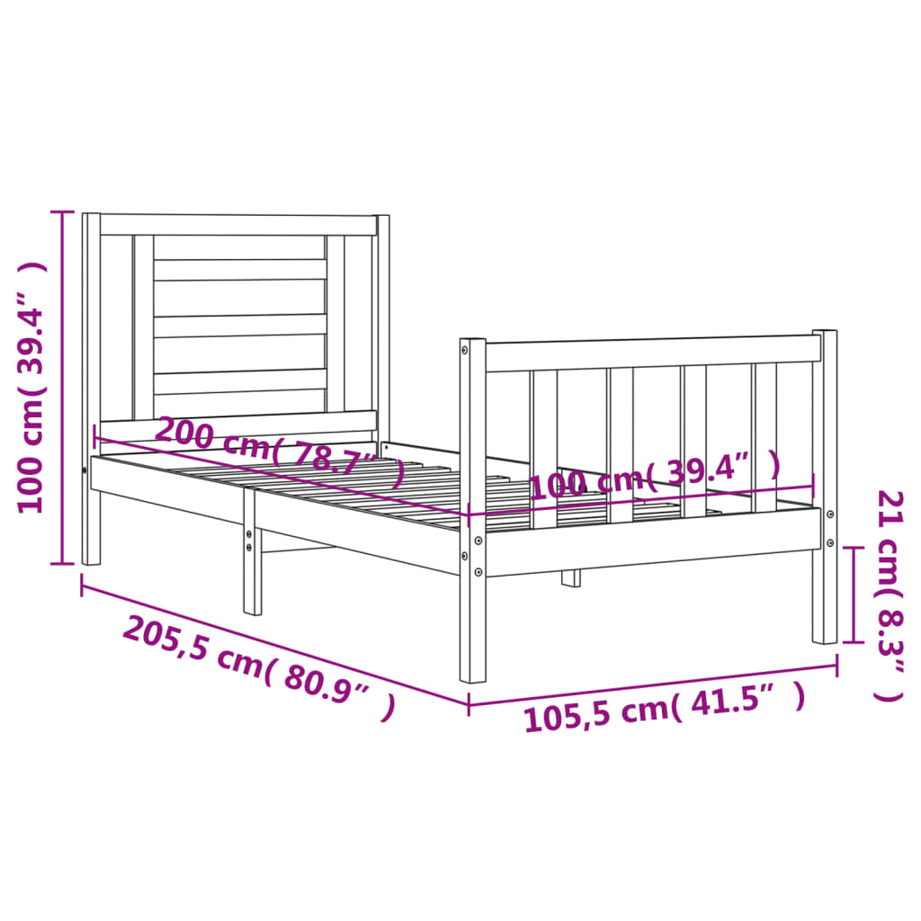 Berkfield Bed Frame with Headboard White 100x200 cm Solid Wood