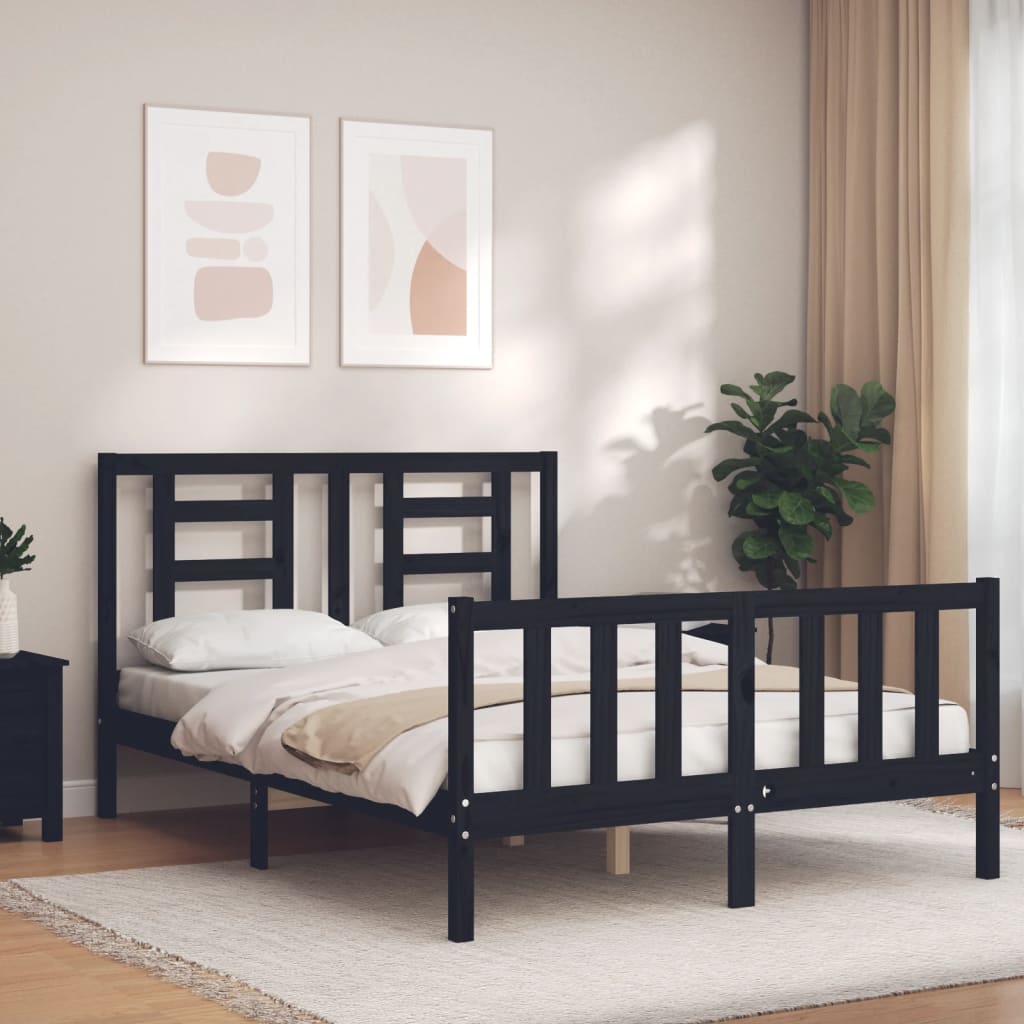 Berkfield Bed Frame with Headboard Black 120x200 cm Solid Wood
