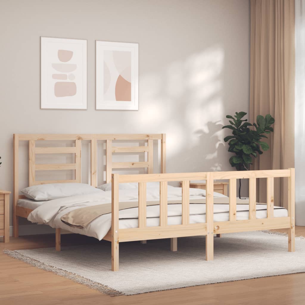 Berkfield Bed Frame with Headboard King Size Solid Wood