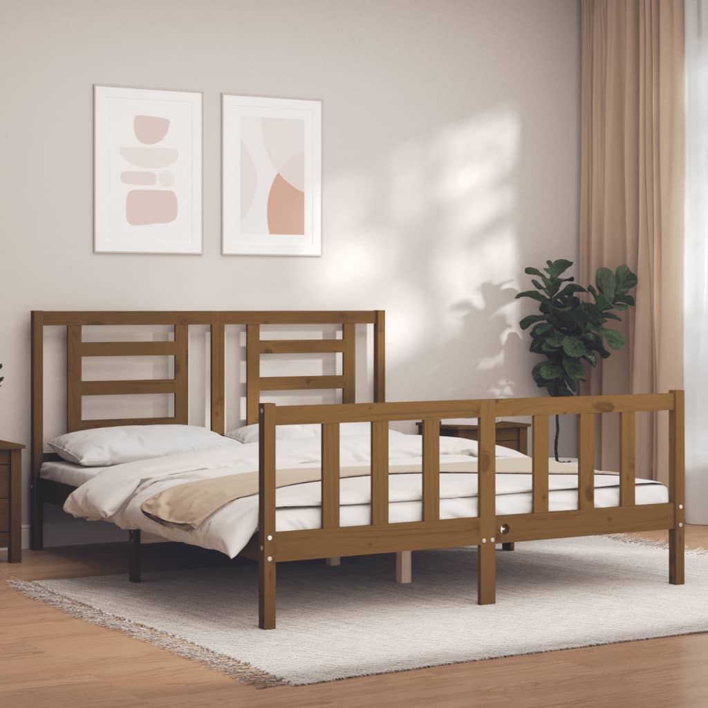 Berkfield Bed Frame with Headboard Honey Brown 160x200 cm Solid Wood