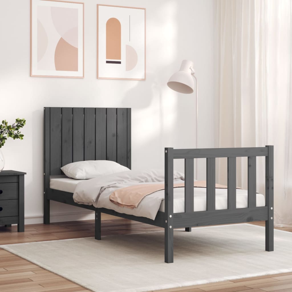 Berkfield Bed Frame with Headboard Grey Small Single Solid Wood