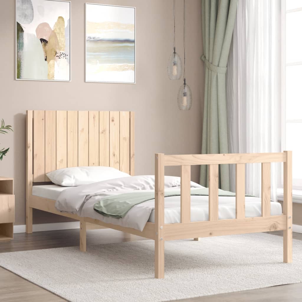 Berkfield Bed Frame with Headboard Single Solid Wood