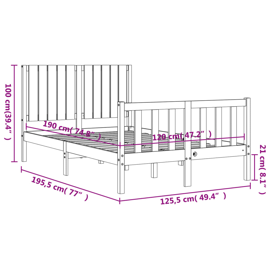Berkfield Bed Frame with Headboard Small Double Solid Wood
