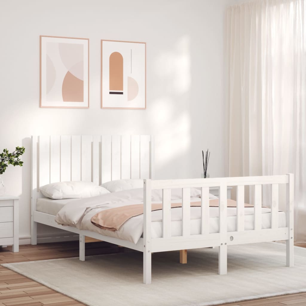 Berkfield Bed Frame with Headboard White Small Double Solid Wood