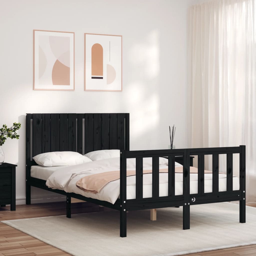 Berkfield Bed Frame with Headboard Black Small Double Solid Wood