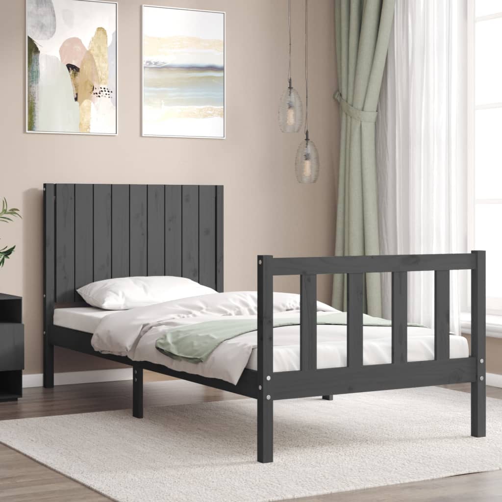 Berkfield Bed Frame with Headboard Grey 90x200 cm Solid Wood