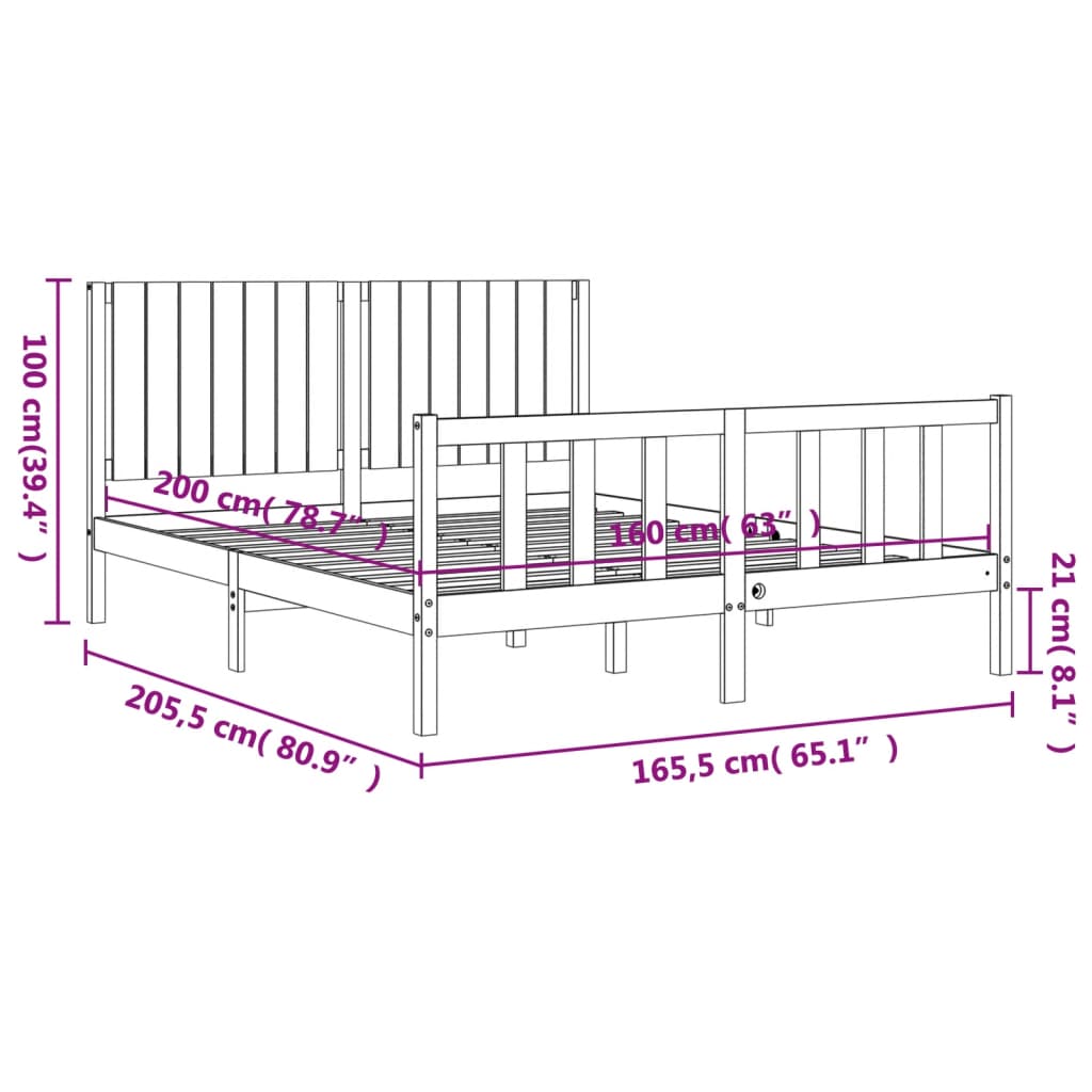 Berkfield Bed Frame with Headboard 160x200 cm Solid Wood