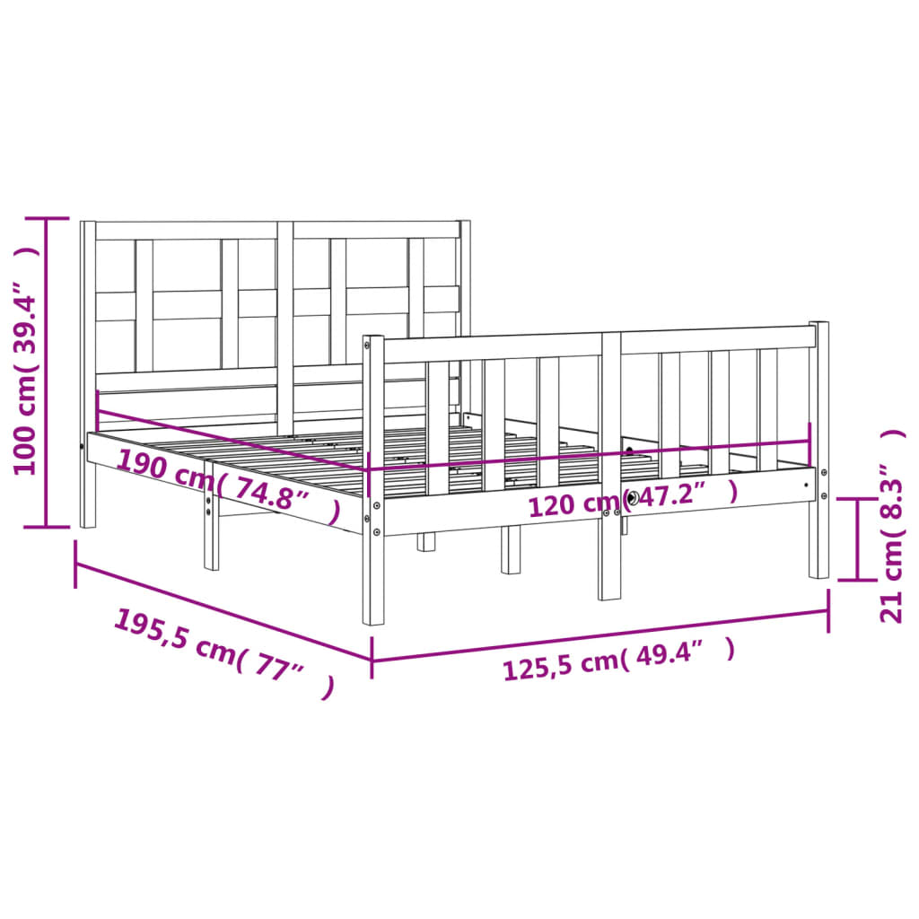 Berkfield Bed Frame with Headboard White Small Double Solid Wood
