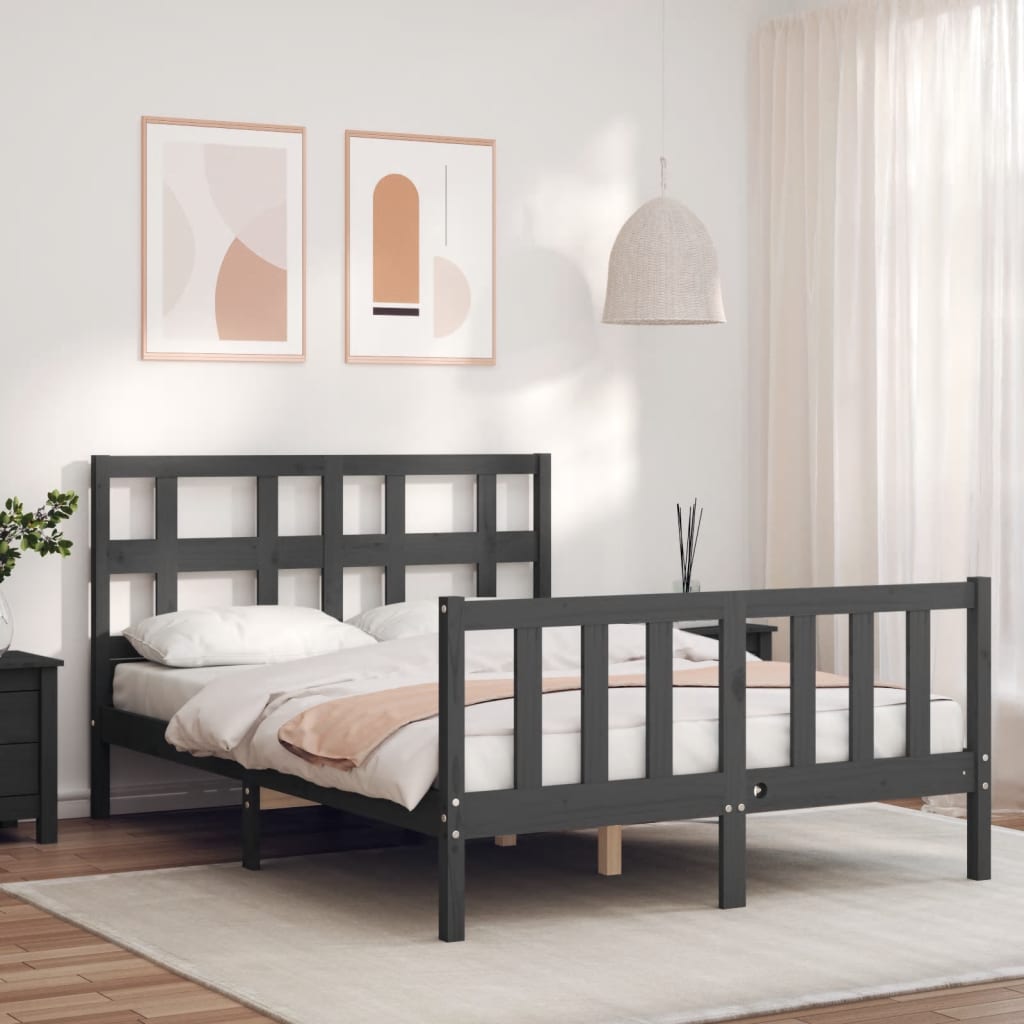 Berkfield Bed Frame with Headboard Grey Small Double Solid Wood