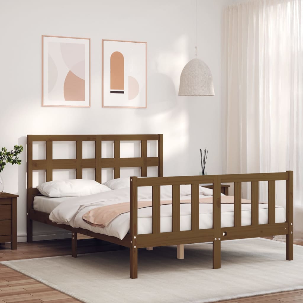 Berkfield Bed Frame with Headboard Honey Brown 140x200 cm Solid Wood