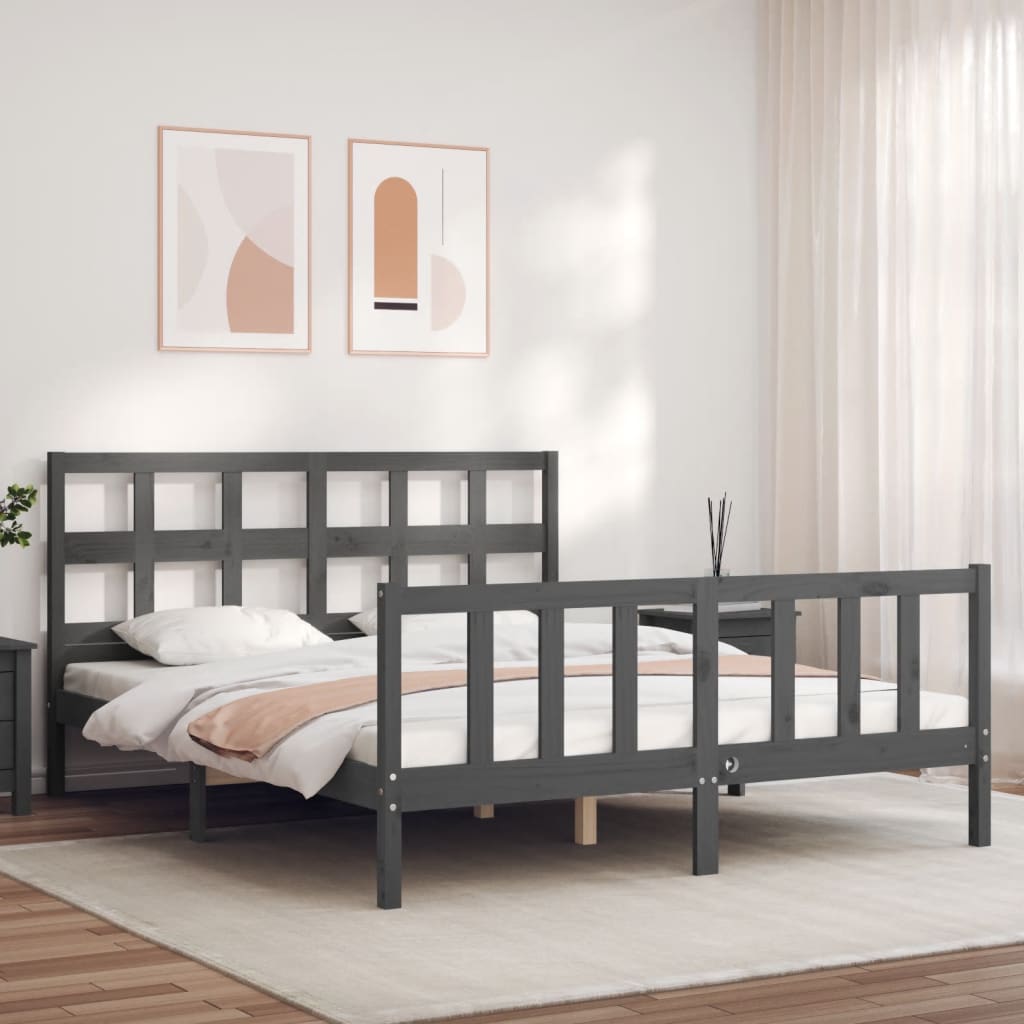 Berkfield Bed Frame with Headboard Grey 160x200 cm Solid Wood