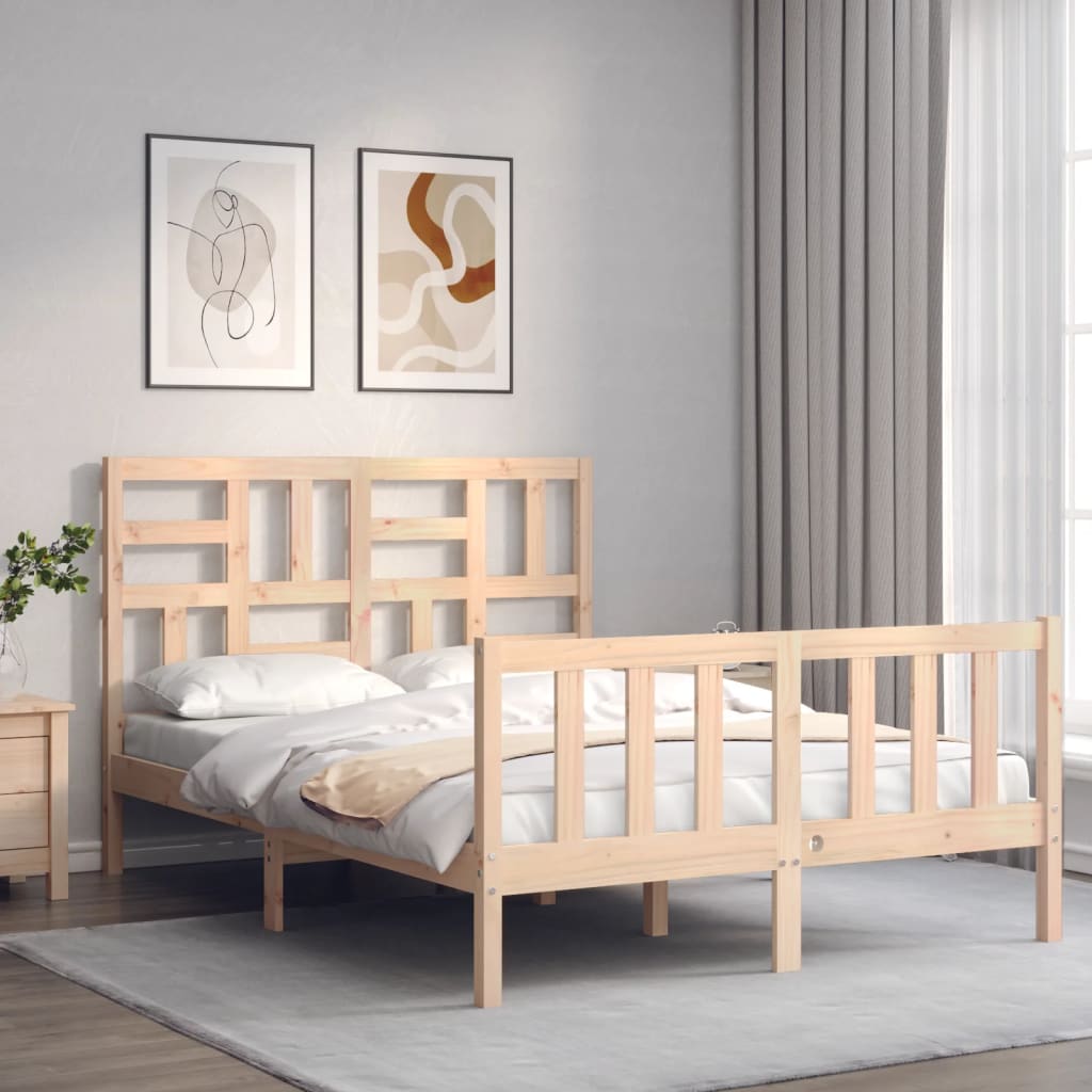 Berkfield Bed Frame with Headboard Small Double Solid Wood
