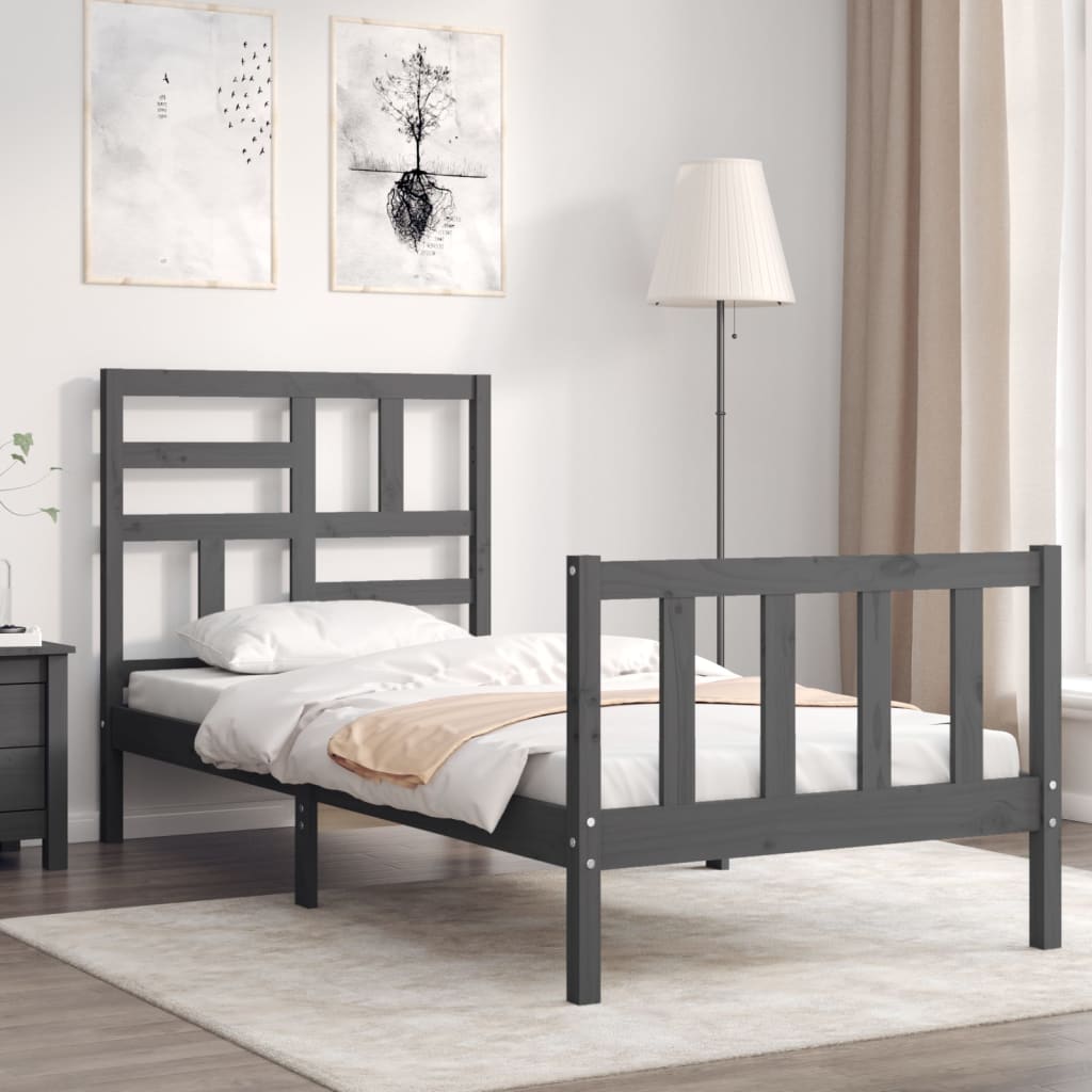Berkfield Bed Frame with Headboard Grey 100x200 cm Solid Wood