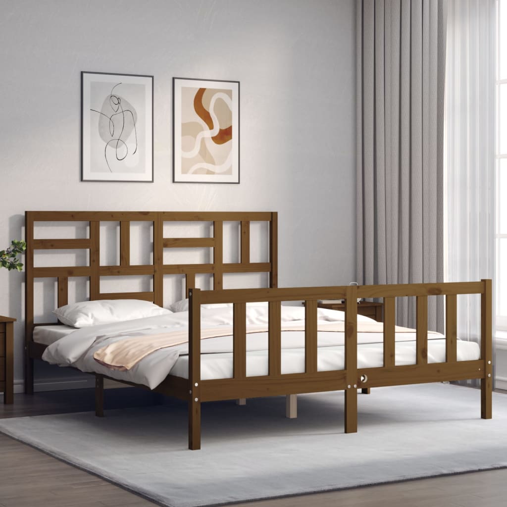Berkfield Bed Frame with Headboard Honey Brown King Size Solid Wood