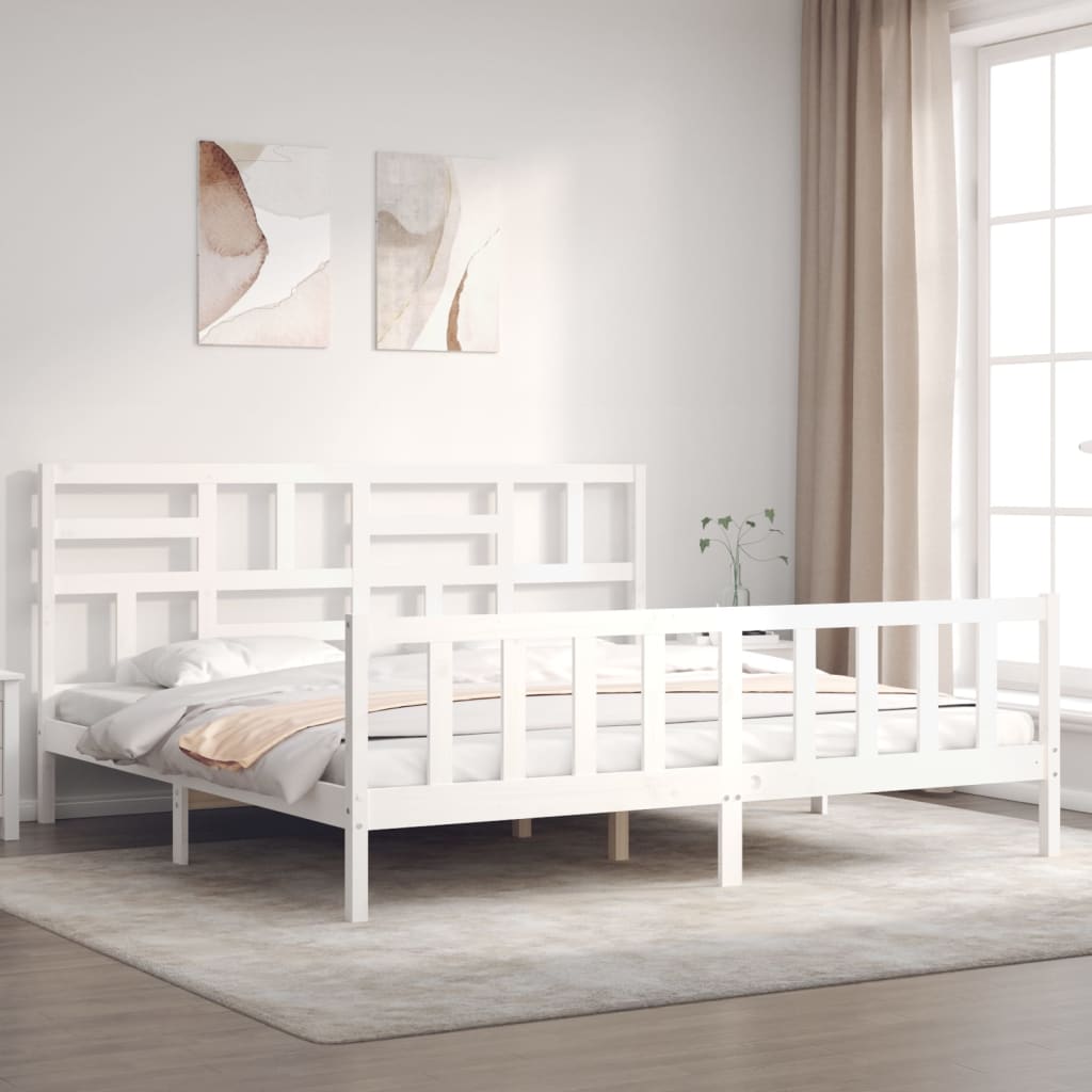 Berkfield Bed Frame with Headboard White Super King Size Solid Wood